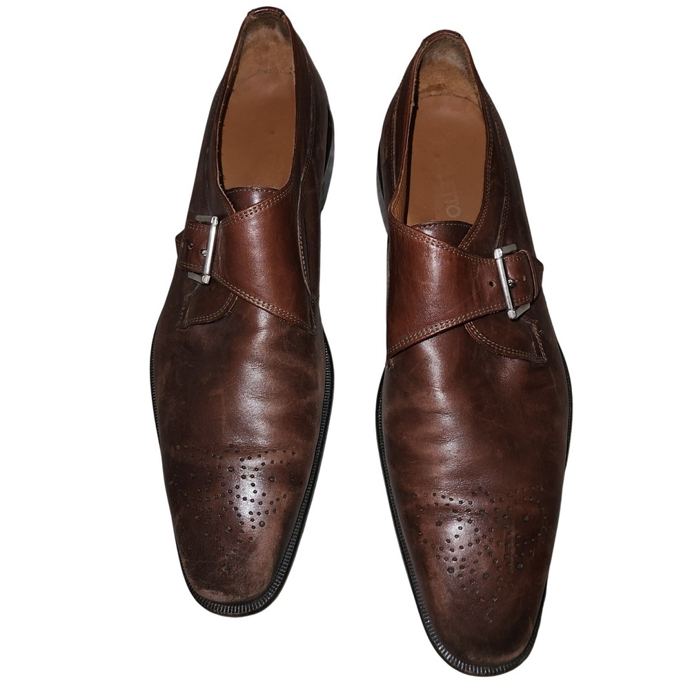 BROLETTO Brown Leather Monk Strap Medallion Toe Dress Shoes Made in‎ Italy 10.5